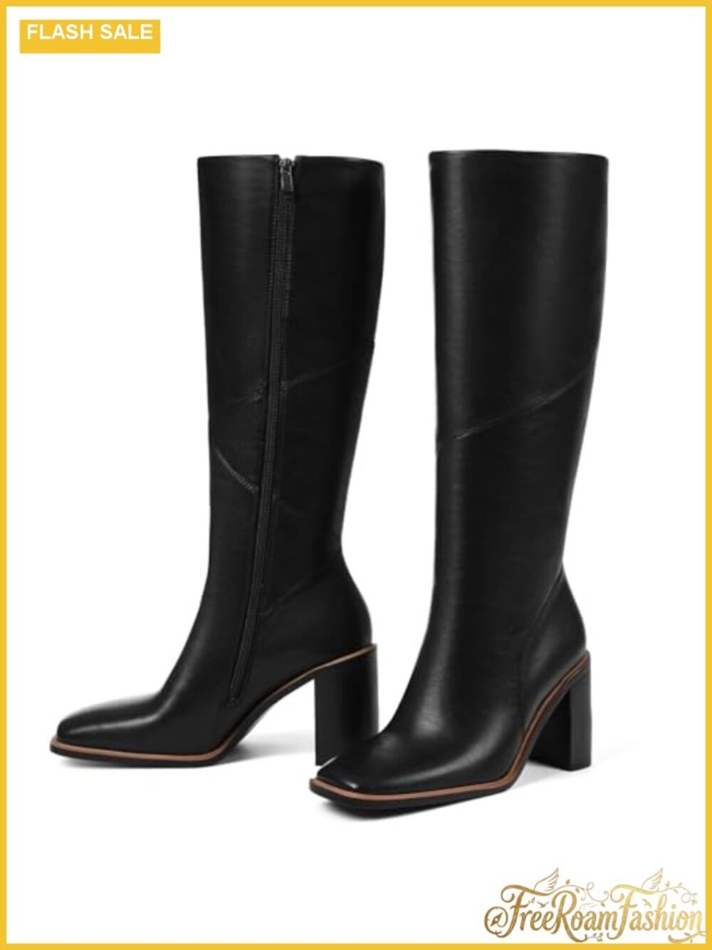 Women's Knee High Boots 3.1" Chunky Heel Square Toe Pull-On Waterproof Leather